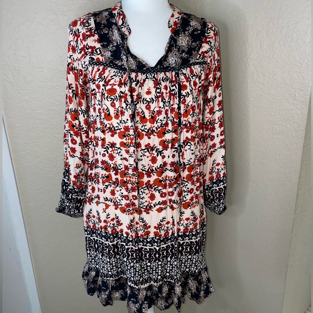 Azelhazel Hazel Long Sleeve Short Dress Anthropologie Size S black cream Red